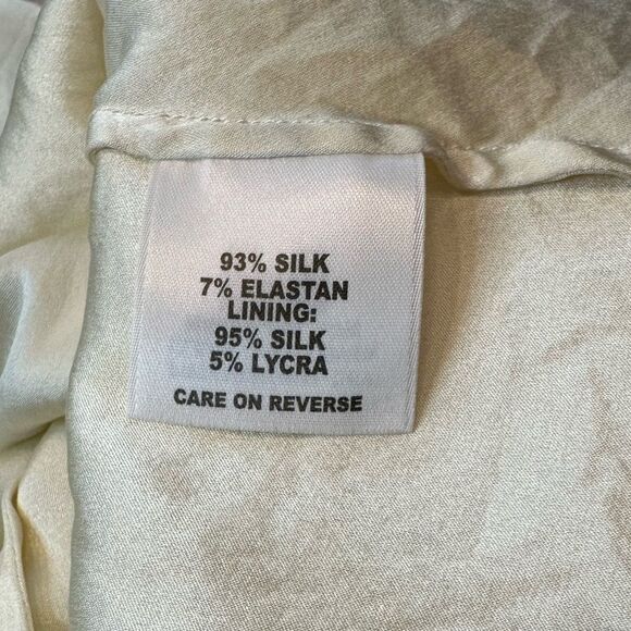 St. John Collection Skirt Size 10 Silk Blend Floral Lined Cream Blue Rare - Picture 4 of 11